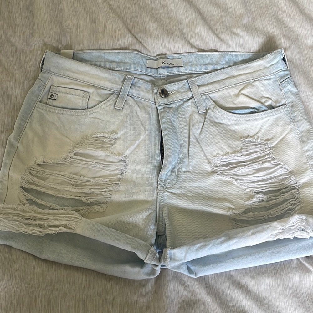 Distressed KanCan denim shorts